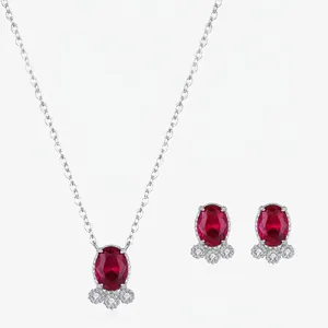 925 Sterling Silver Red Zirconia Jewelry Set For Women Elegant Oval Goldfish Design Necklace Earring Set Wedding Jewelry Gift