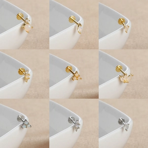 Neuf piercings labret en argent S925 et opale, finitions dorées et argentées