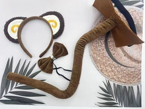 Detailed plush monkey costume set including ears headband, bow tie, and long tail accessories