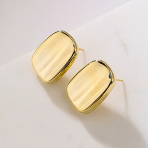 Minimalist square gold-plated copper stud earrings with polished curved surface