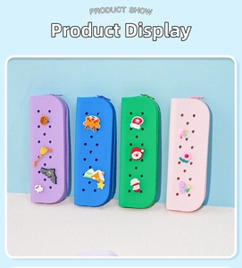 DIY silicone pencil cases in purple, blue, green and pink with cute decorative charms