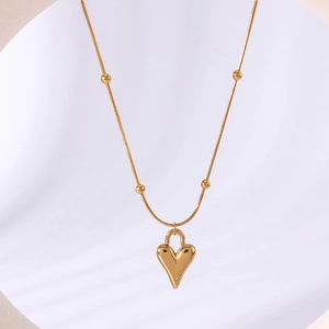 18k gold plated stainless steel snake chain necklace with a 3D heart pendant