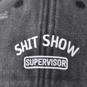 Washed cotton baseball cap with Shit Show Supervisor print in charcoal grey
