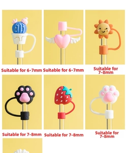Detailed view of silicone straw covers in cactus and strawberry shapes for 7-8mm straws