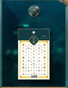 Detailed macro view of 5D embossed honeybee and floral nail art stickers TS-058