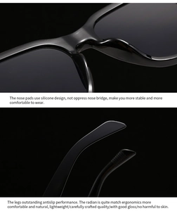 Close-up of ergonomic silicone nose pads and anti-slip temples on black sunglasses