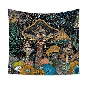 Tapisserie murale psychédélique motif champignon et ciel étoilé pour décoration intérieure