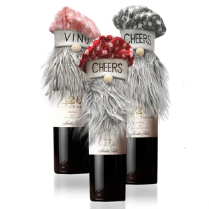 Christmas Wine Bottle Cover Gnome Faceless Doll Knitted Polka Dot Hat Faux Fur Beard Holiday Dining Table Decor