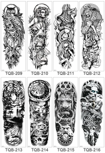 Selection of 8 full arm temporary tattoos with owl, tiger, and ancient deity designs