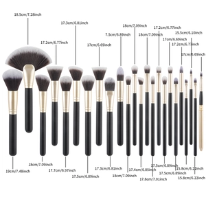 24-piece black gold makeup brush set with size dimensions for professional beauty tools