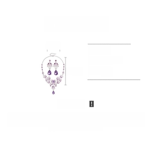 Detailed view of purple rhinestone necklace and earrings set with alloy base