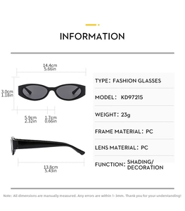 Detailed size chart for Y2K outdoor sunglasses showing lens width and temple length