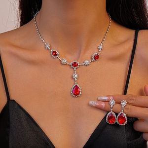 Collier Et Boucles D'oreilles En Strass Goutte D'eau Vintage Avec Tige En Argent Bijoux En Cuivre Femmes Soirée De Luxe