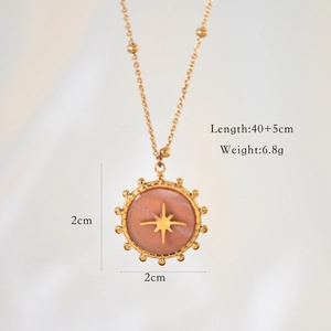 Detail view of 14K gold stainless steel star necklace with size measurements and weight