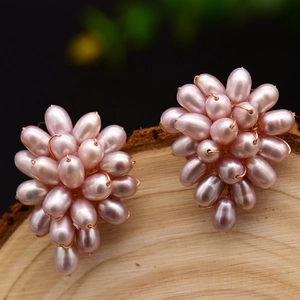 Hand Wrapped Natural Freshwater Pearl Grape Cluster Stud Earrings With 925 Sterling Silver Post Copper Fashion Jewelry For Women