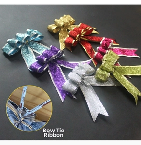 Glitter Christmas bows with metallic edges and twist ties for tree and gift decoration