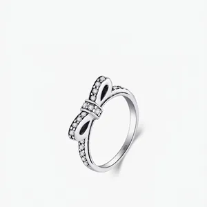 Vintage Bow Tie Ring 925 Sterling Silver Micro Pave Cubic Zirconia Stackable Finger Jewelry For Women