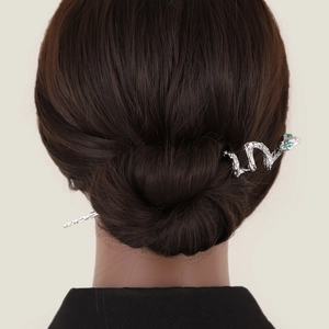 Snake Shaped Hair Stick Alloy Metal Curved Irregular Green Gemstone Eyes Punk Vintage Hair Pin For Women