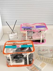 Minimalist PVC transparent toiletry bags with colorful trim and zipper for travel storage