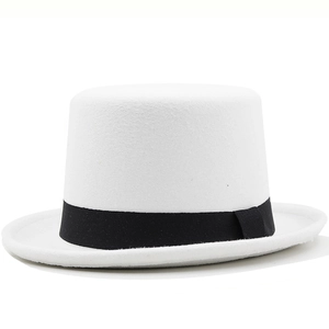 Classic white top hat with a black satin ribbon band for gentleman formal wear
