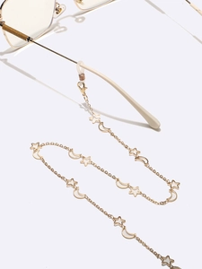 Chaîne de lunettes dorée élégante ornée de pendentifs délicats en forme d'étoile et lune