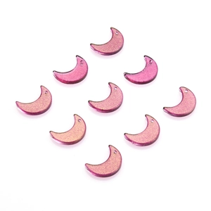 Pink crescent moon glass charms with glitter finish for DIY jewelry making and crafts