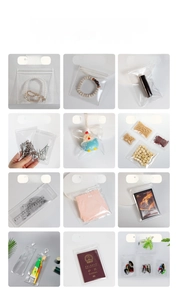 Detailed view of clear thick PVC storage bags in various sizes for jewelry and small parts