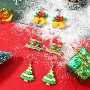 Christmas themed acrylic earrings featuring Santa, gift box and festive tree designs