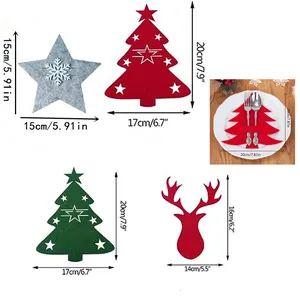 Detailed dimensions of Christmas felt cutlery holders in star tree and reindeer shapes