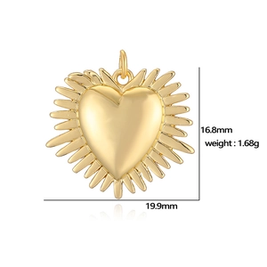 Macro view of golden heart shell pendant with dimensions 16.8mm by 19.9mm