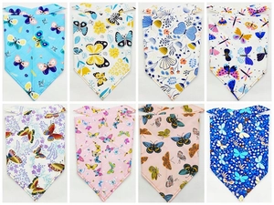Selection of eight floral pet bandanas with butterfly patterns in vibrant cotton fabrics