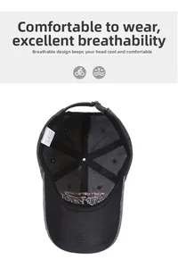 Detail of 100% cotton baseball cap showing internal stitching and breathable fabric