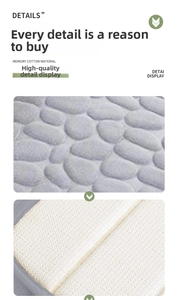 Detail of grey memory foam bath mat with pebble texture and non-slip backing