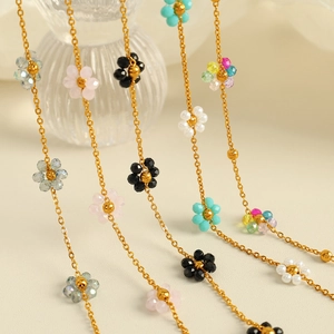 Stainless Steel Jewelry Necklace And Bracelet For Women Colorful Crystal Flower Daisy Pattern Fashion Chic Accessories