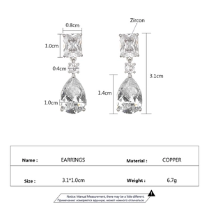 Green zircon teardrop earrings in copper with dimensions 3.1x1.0cm for women