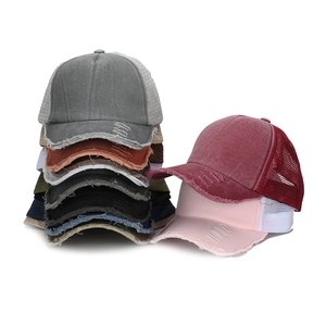Distressed mesh trucker baseball caps in multiple colors for a vintage streetwear look