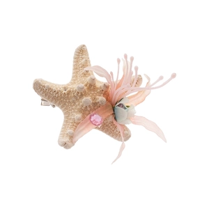 Starfish hair clip with silk flowers and pink rhinestones for seaside vacations