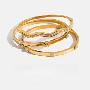 Bracciale Rigido In Acciaio Inossidabile Placcato Oro 18K Da Donna Motivo A Onde Con Strass Gioielli Impermeabili