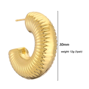 30mm golden C-shaped hoop earrings with a textured croissant-style ridged design