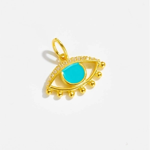 Minimalist S925 silver evil eye pendant in gold finish with turquoise enamel and crystals