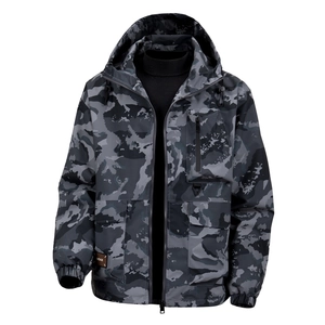 Men's camouflage hooded outdoor jacket with windproof design and multi-pocket utility style