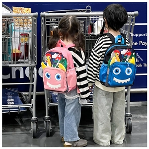 Cute cartoon monster backpacks for kids with 3D plush horns in pink and blue colors