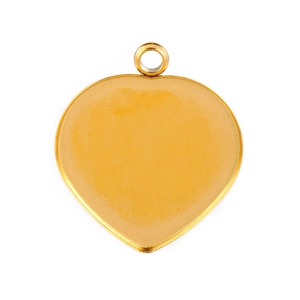 Polished gold heart-shaped stainless steel pendant tray with top hanging loop