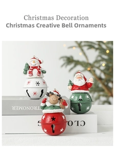 Detail of Santa and Snowman iron bells with star cutouts for Christmas tree decor