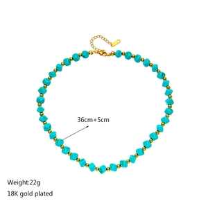 Beaded turquoise necklace with 18K gold plated beads and dimensions 36cm+5cm