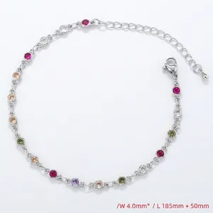 Detail of 4mm colorful cubic zirconia tennis bracelet with 185mm plus 50mm extension chain