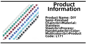 Detailed view of handmade stainless steel chain with multi-color faceted crystal beads
