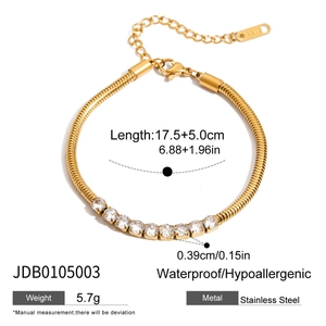 Dettaglio del bracciale a catena snake in acciaio inox 18K con 9 zirconi rotondi