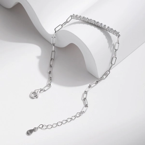 Elegant S925 sterling silver bracelet featuring a row of sparkling white moissanite stones