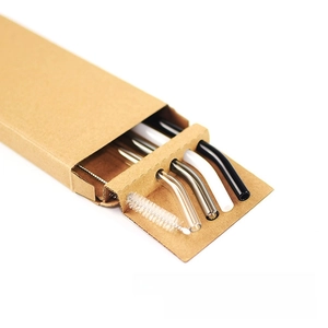 Eco-friendly glass straw set with brush in a minimalist kraft paper drawer box